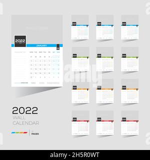 12 mois 12 pages 2022 conception de calendrier mural pour un usage personnel ou tout type d'utilisation Illustration de Vecteur