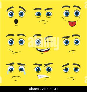 ensemble de visages de dessin animé avec des émotions, illustration vectorielle Illustration de Vecteur