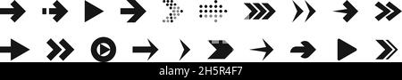 Jeu d'icônes de vecteur de flèche, collection d'icônes de flèches dans un style simple, illustration isolée de pointeurs vers l'avant Illustration de Vecteur