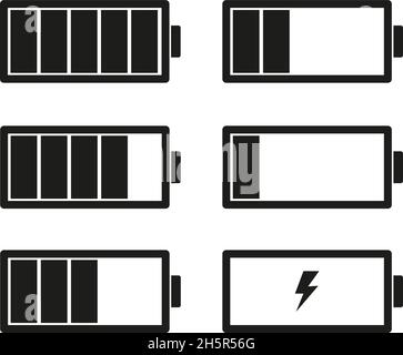 icônes noir et blanc niveaux de charge de la batterie, vector Illustration de Vecteur