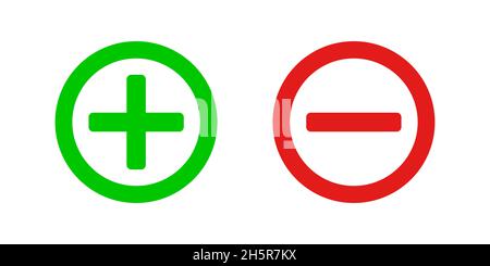 Icône de vecteur plus et moins isolée verte et rouge, symbole de calcul représentant une illustration Illustration de Vecteur