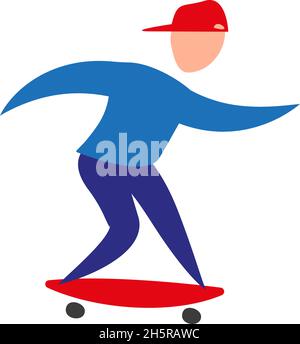 le personnage minimaliste adolescent sur le skate dans un style plat Illustration de Vecteur