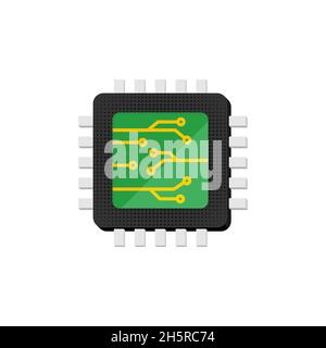 Illustration plate de la puce du processeur de l'ordinateur.Symbole d'isolation de vecteur Illustration de Vecteur