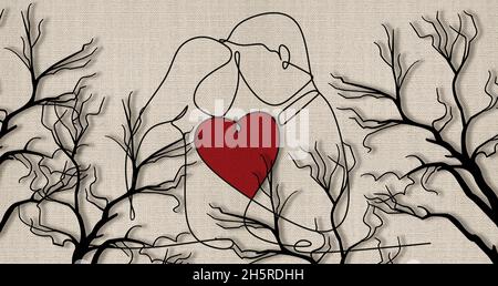 Papier peint 3d, Saint-Valentin, ligne de visage, texture toile de tissu Banque D'Images