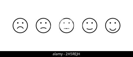 Icônes d'émotions sur fond blanc.Ensemble d'icônes de contrôle qualité.Visage vectoriel du sourire. Illustration de Vecteur