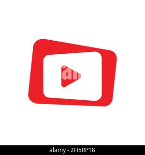 bouton de lecture rouge sur fond blanc icône plate, illustration vectorielle Illustration de Vecteur