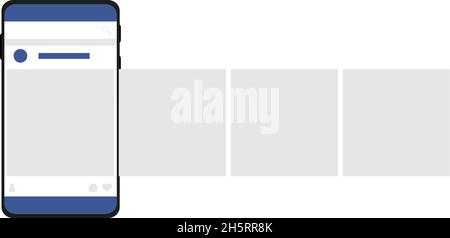 Carrousel de médias sociaux dans smartphone, post concept plat.Illustration vectorielle isolée. Illustration de Vecteur