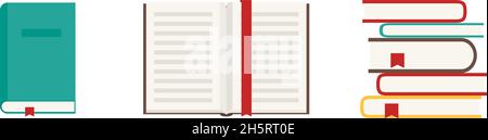 Icône de l'ensemble de livres à plat.Illustration vectorielle numérique.Conception Web. Illustration de Vecteur