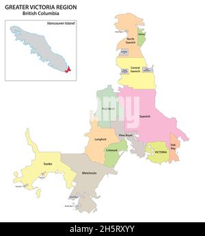 Carte administrative de la région du Grand Victoria, île de Vancouver, Colombie-Britannique, Canada Illustration de Vecteur