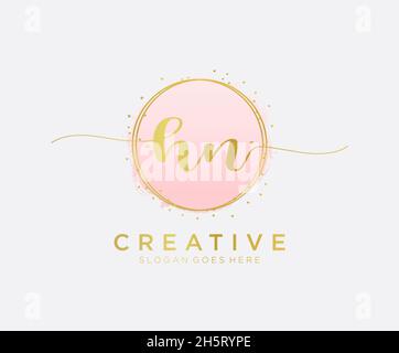 Logo HN féminin.Utilisable pour les logos nature, salon, Spa, cosmétique et Beauté.Elément de modèle de logo Flat Vector. Illustration de Vecteur