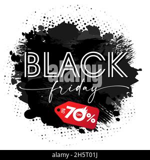 Vendredi noir, bannière de grunge à la brosse et à l'encre.Offre spéciale jusqu'à 70 de réduction, étiquette rouge pour le design à prix de vente.Promotion d'automne, illustration vectorielle Illustration de Vecteur
