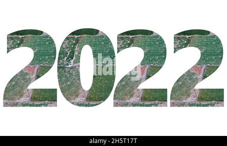2022 texte pour la nouvelle année, texte avec des nombres faits de tuiles vertes isolées sur fond blanc Banque D'Images