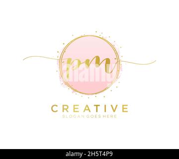 Logo PM féminin.Utilisable pour les logos nature, salon, Spa, cosmétique et Beauté.Elément de modèle de logo Flat Vector. Illustration de Vecteur