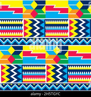 Motif vectoriel sans couture ethnique du Ghana avec formes géométriques, motif vectoriel de style Kente nwentoma en tissu ou en tissu coloré Illustration de Vecteur