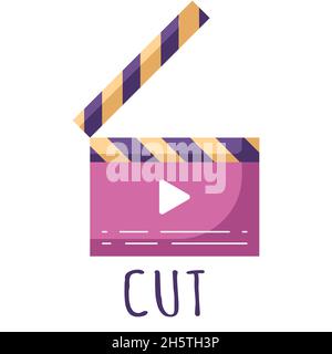 icône de clapper cinématographique de style plat, isolée sur un fond blanc. Illustration de Vecteur