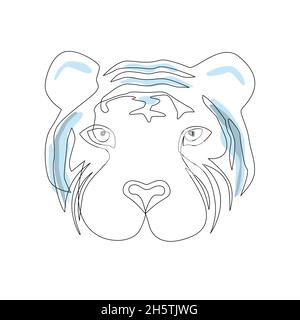 Silhouette de tigre d'eau en continu style de dessin d'une ligne symbole de 2022 ans.Logo du tigre.Illustration vectorielle isolée sur blanc Illustration de Vecteur