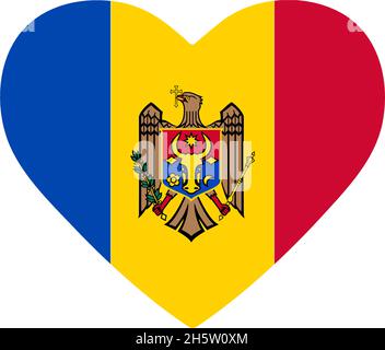 Drapeau de la Moldavie dans le coeur.Pays d'europe.Icône de vecteur isolé dans un style plat Illustration de Vecteur