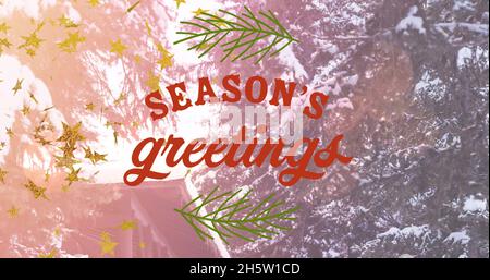 Image du texte de bienvenue de saisons sur les sapins Banque D'Images