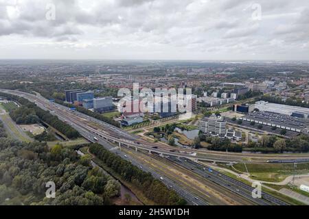 amsterdam canaux aériens tout en atterrissant paysage urbain Banque D'Images