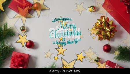 Image du texte joyeux noël sur les cadeaux Banque D'Images