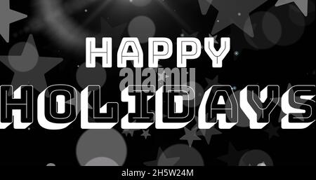 Image du texte des fêtes de fin d'année sur les taches de lumière et les étoiles tombant Banque D'Images