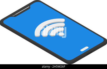 Téléphone technologique avec Wi fi Flat isometry, Vector Illustration de Vecteur