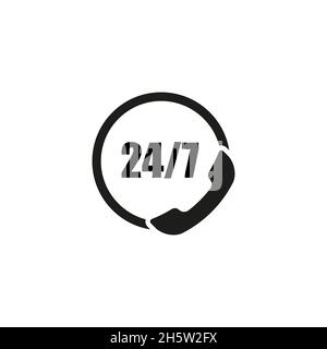 icône de téléphone du centre d'appels 24 7 sur fond blanc, vecteur Illustration de Vecteur