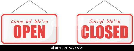panneaux de porte ouverts et fermés à plat Illustration de Vecteur