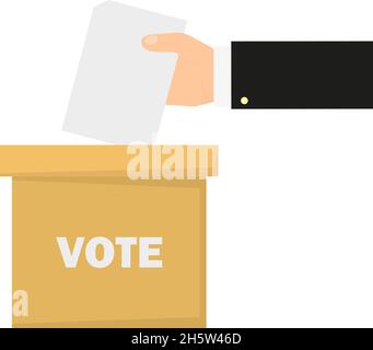 boîte de vote et main avec bulletin de vote, modèle plat Illustration de Vecteur