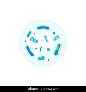 micro-organisme bactérien dans un cercle isolé à plat Illustration de Vecteur