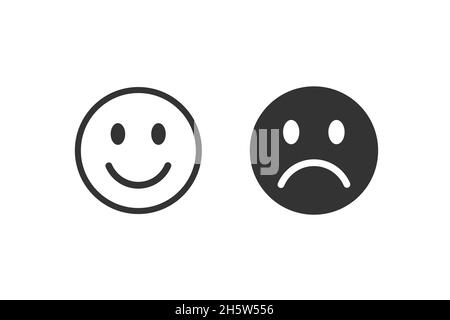 Visage de sourire émoji moderne.Heureux, neutre et triste malheureux.Émoticone Set icônes, heureux, neutre, malheureux triste Banque D'Images