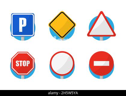 les panneaux de signalisation routière définissent les icônes de couleur dans un style plat Illustration de Vecteur