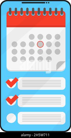 calendrier sur le téléphone avec liste de vérification à plat Illustration de Vecteur