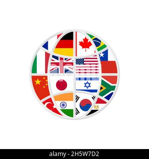 drapeaux de globe pays dans un style plat, illustration vectorielle Illustration de Vecteur