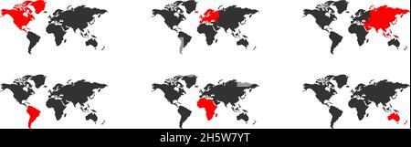 Carte des continents.Illustration globe vectorielle pour le Web.Icône rouge et noire en Asie, Amérique, Europe, Afrique et Australie Illustration de Vecteur