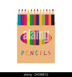 Emballage crayon de couleur.Boîte à papier.Illustration vectorielle. Illustration de Vecteur
