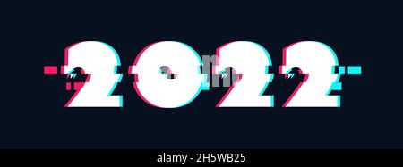Bonne année 2022.Logo d'icône texte motif de glitch.Illustration vectorielle Illustration de Vecteur