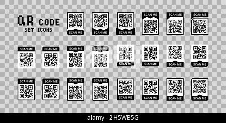 Code QR, scannez les icônes de l'ensemble pour la conception d'appareils mobiles.Vecteur isolé signe noir Illustration de Vecteur