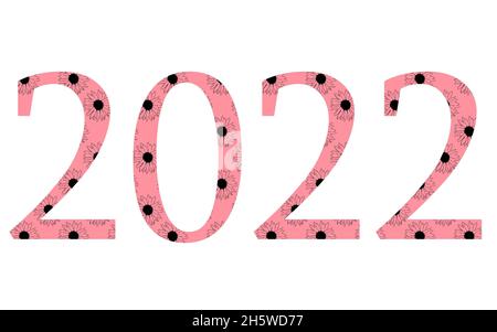 nouvelle année 2022 !nombres réalisés avec beau motif de tournesol sans couture avec un fond rose, isolé sur un fond blanc Banque D'Images