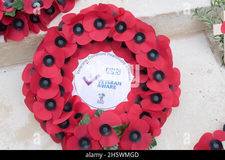 Westminster Abbey, Londres, Royaume-Uni 11 novembre 2021.Les hommages sur des croix avec des coquelicots sont plantés dans le domaine du souvenir à l'extérieur de l'abbaye de Westminster le jour de l'armistice, chacun porte un message personnel d'un membre du public à l'honneur de ceux qui ont donné leur vie au service de notre pays.Credit: Xiu Bao / Alamy Live News Banque D'Images