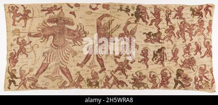 Tissu en coton avec représentation peinte du Ramayana.De l'Indonésie, mais peut-être importé à l'origine de l'Asie du Sud Banque D'Images