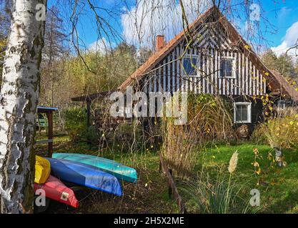 Leipe, Allemagne.09ème novembre 2021.Une maison traditionnelle en bois dans le village de Leipe de Spreewald.Credit: Patrick Pleul/dpa-Zentralbild/ZB/dpa/Alay Live News Banque D'Images