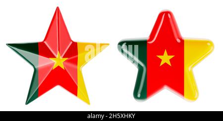 Étoiles avec drapeau camerounais, rendu 3D isolé sur fond blanc Banque D'Images