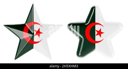 Étoiles avec drapeau algérien, rendu 3D isolé sur fond blanc Banque D'Images