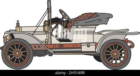 Le dessin à la main vectorisé d'une petite voiture de sport blanc vintage Illustration de Vecteur