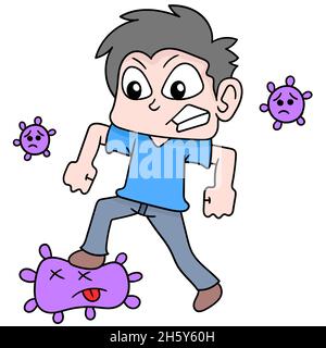 les humains combattent et contreviennent le virus du mal Illustration de Vecteur