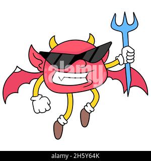 le mini daemon portant des lunettes de soleil cool porte une lance et des mouches Illustration de Vecteur