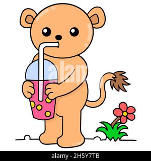 bear standing drinking boba Illustration de Vecteur