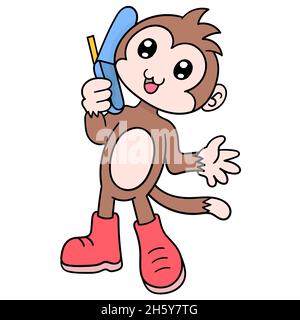 happy face monkey communique par téléphone portable Illustration de Vecteur