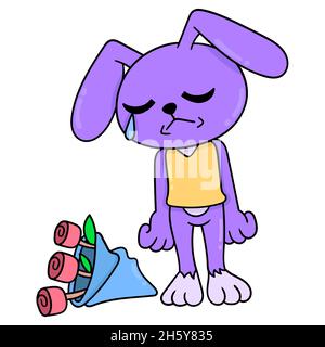 Le lapin est triste de pleurer à cause d'un coeur brisé Illustration de Vecteur